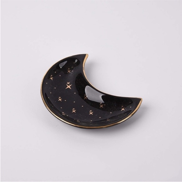 Astrology Star Black Gold Moon Jewelry Trinket Ring Dish Ceramic Glass Holder - Picture 3 of 8